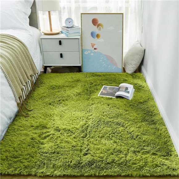 3x5 Green Grass Runner Rug, Bedside Preppy Dorm Area Rug, College Essentials - Picture 1 of 6